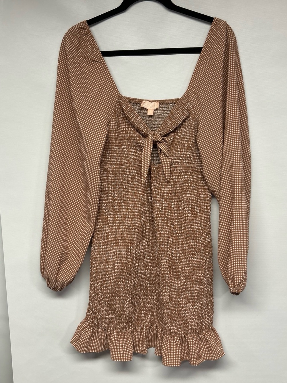 Women's Mini Dress with Tie Front in Brown